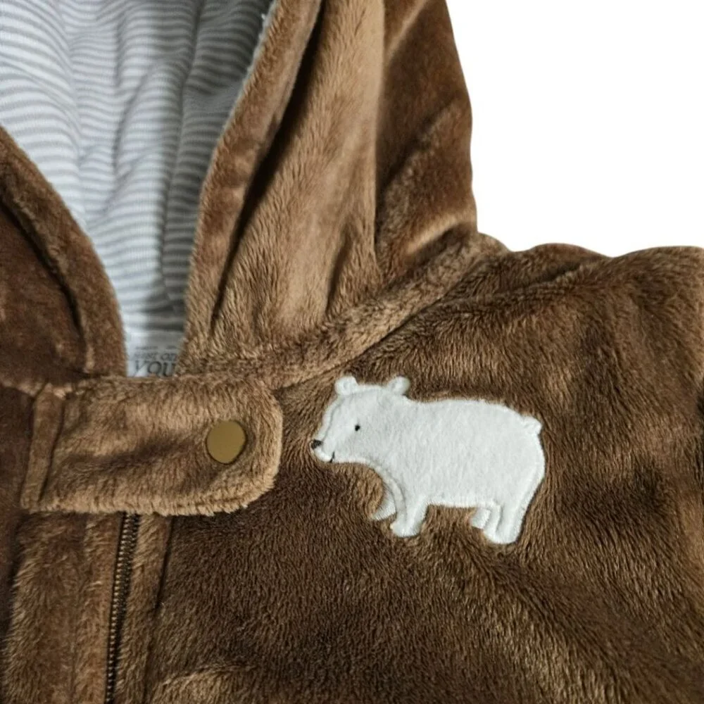 Carter's Brown Bear Hooded Soft Fleece One Piece Snowsuit Baby Size 3 Months
